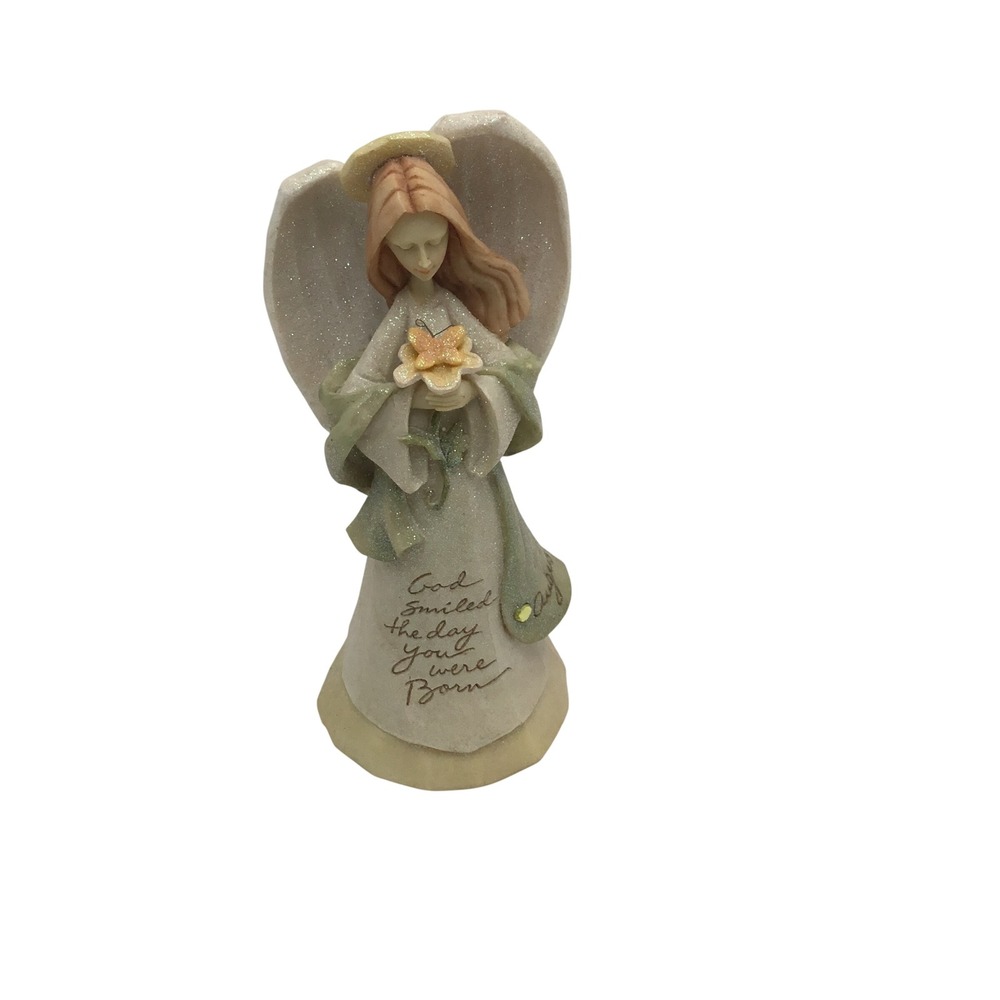 Enesco Foundations August Angel Figurine God Smiled The Day You Were Born 7.5"